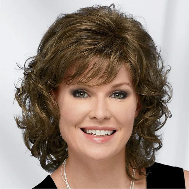 Synthetic Short Curly Wigs with Bangs - Various Colors Available