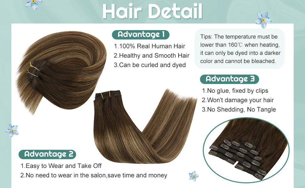 Straight Human Hair Clip Ins - Various Options Available