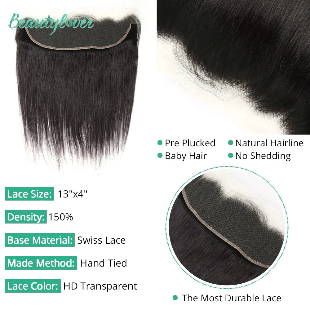 Brazilian Straight Human Hair Transparent Lace Frontal or Closure