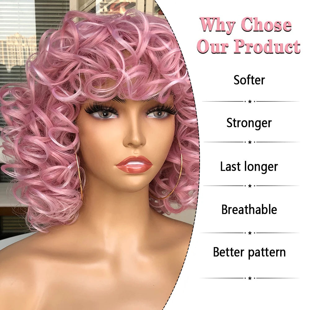 Big Bouncy Fluffy Curly Synthetic Wigs With Bangs - Various Colors Available