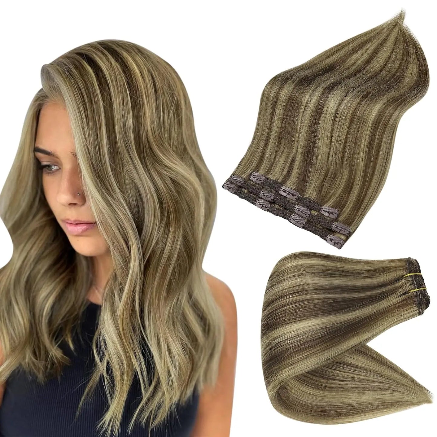 Full Shine Straight Human Hair 3pc Clip in Hair Extensions  - Various Colors Available