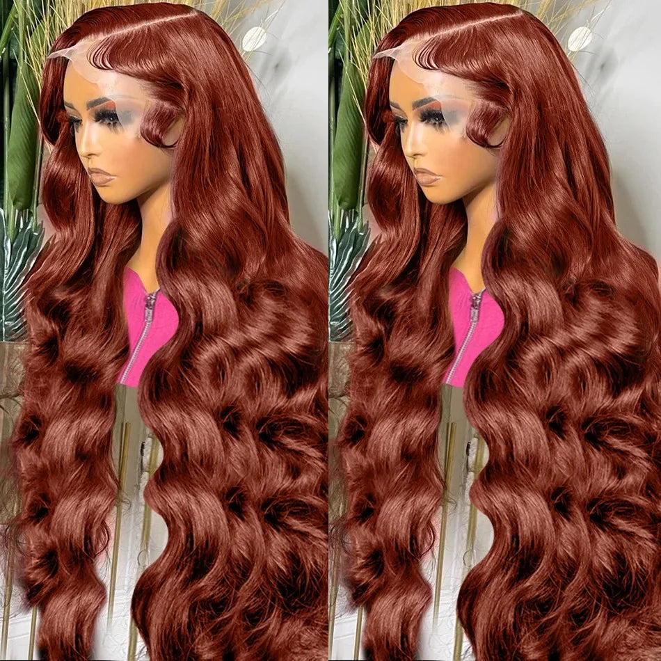 Reddish Brown Body Wave - Pre Plucked HD Lace Frontal Human Hair Wig