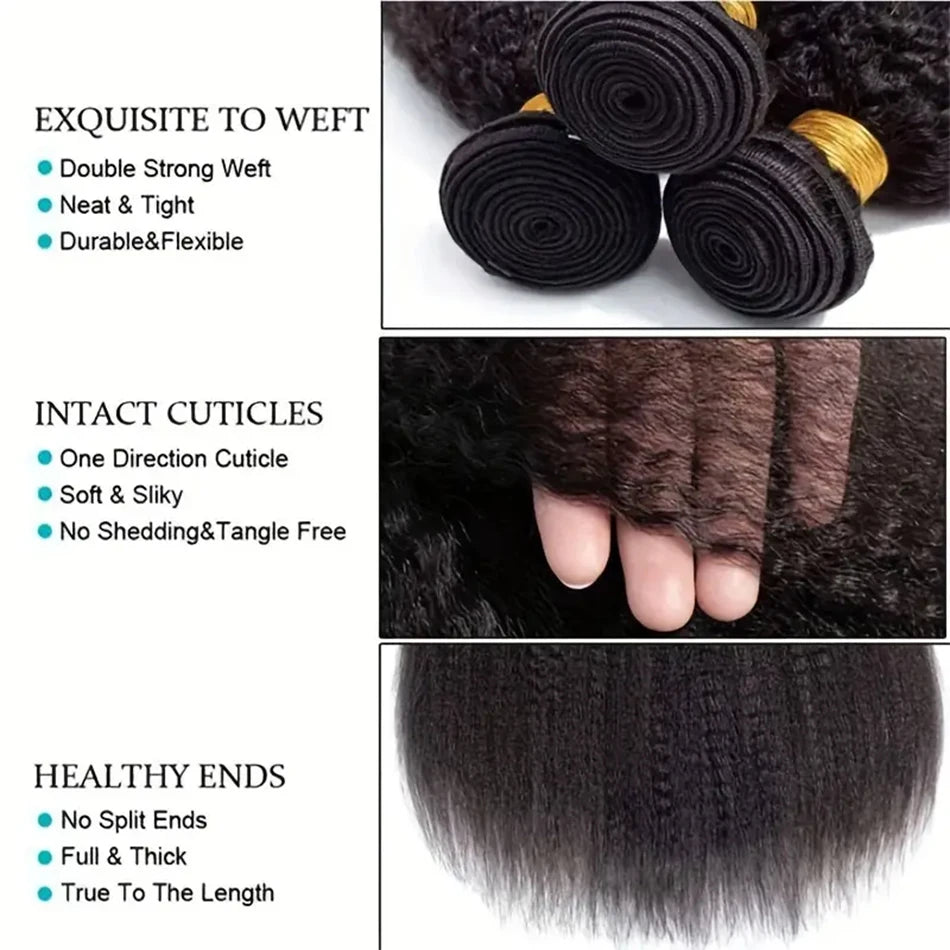 Raw Indian Yaki Straight 3 Bundles With HD Frontal Closure Human Hair Bundles