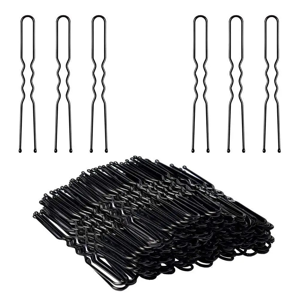 100PCS U Shaped Black Wave Bobby Pins