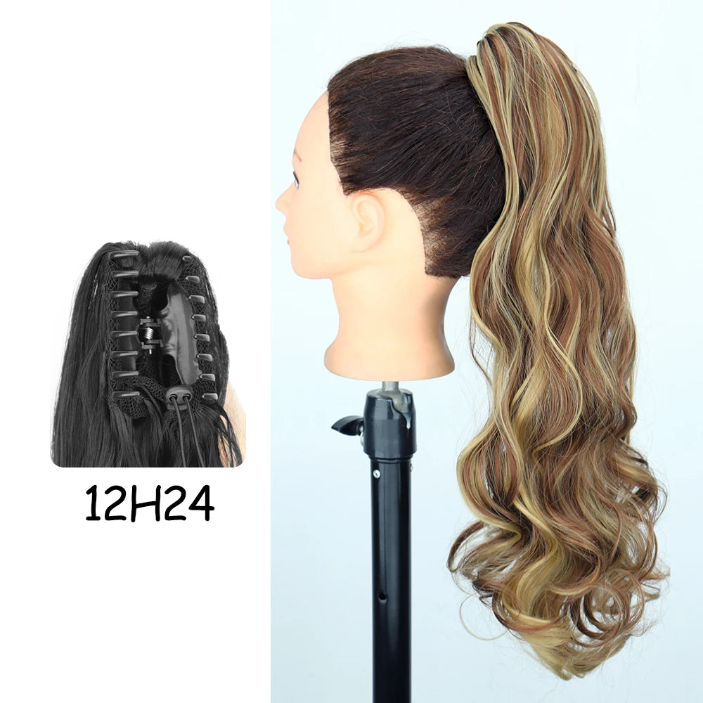Synthetic 24" Long Wavy Claw Clip On Ponytail