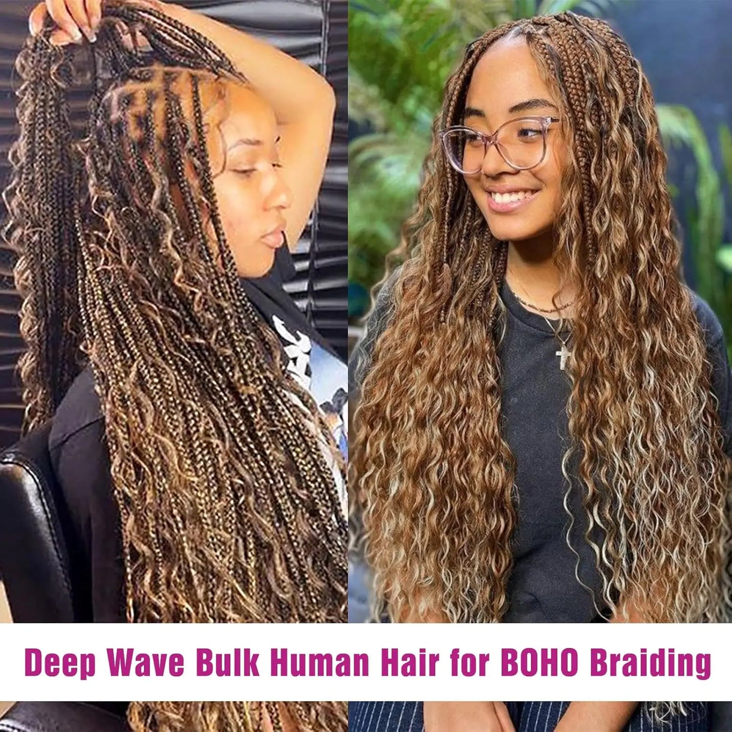 Deep Wave Unprocessed Human Hair for Braiding With No Weft (Boho Braiding) Various Colors & Lengths Available