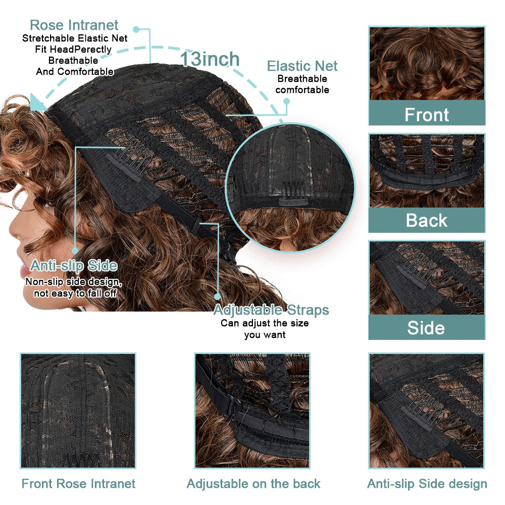 Curly Synthetic Wig with Bangs - Various Color Available