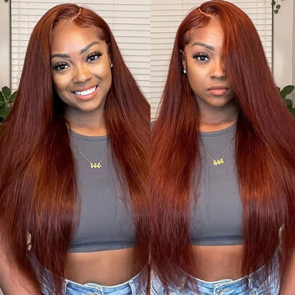 Reddish Brown Straight 13x6 Pre Plucked HD Lace Front Human Hair Wig