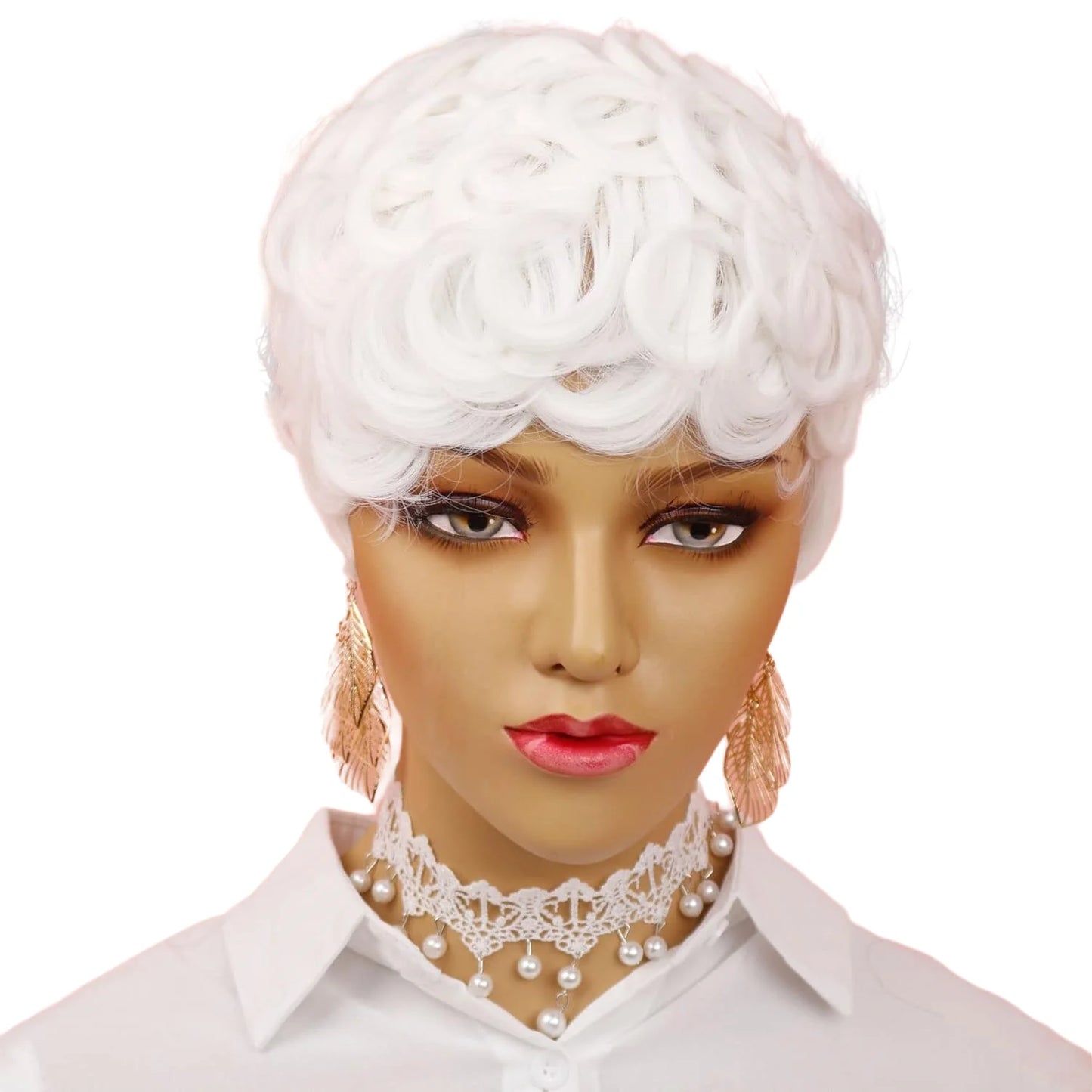 Synthetic White Short Pixie Cut Curly Wig