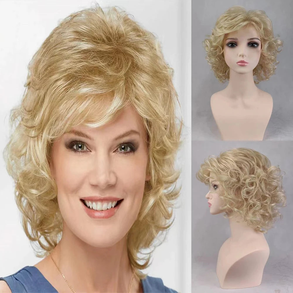 Synthetic Short Curly Wigs with Bangs - Various Colors Available