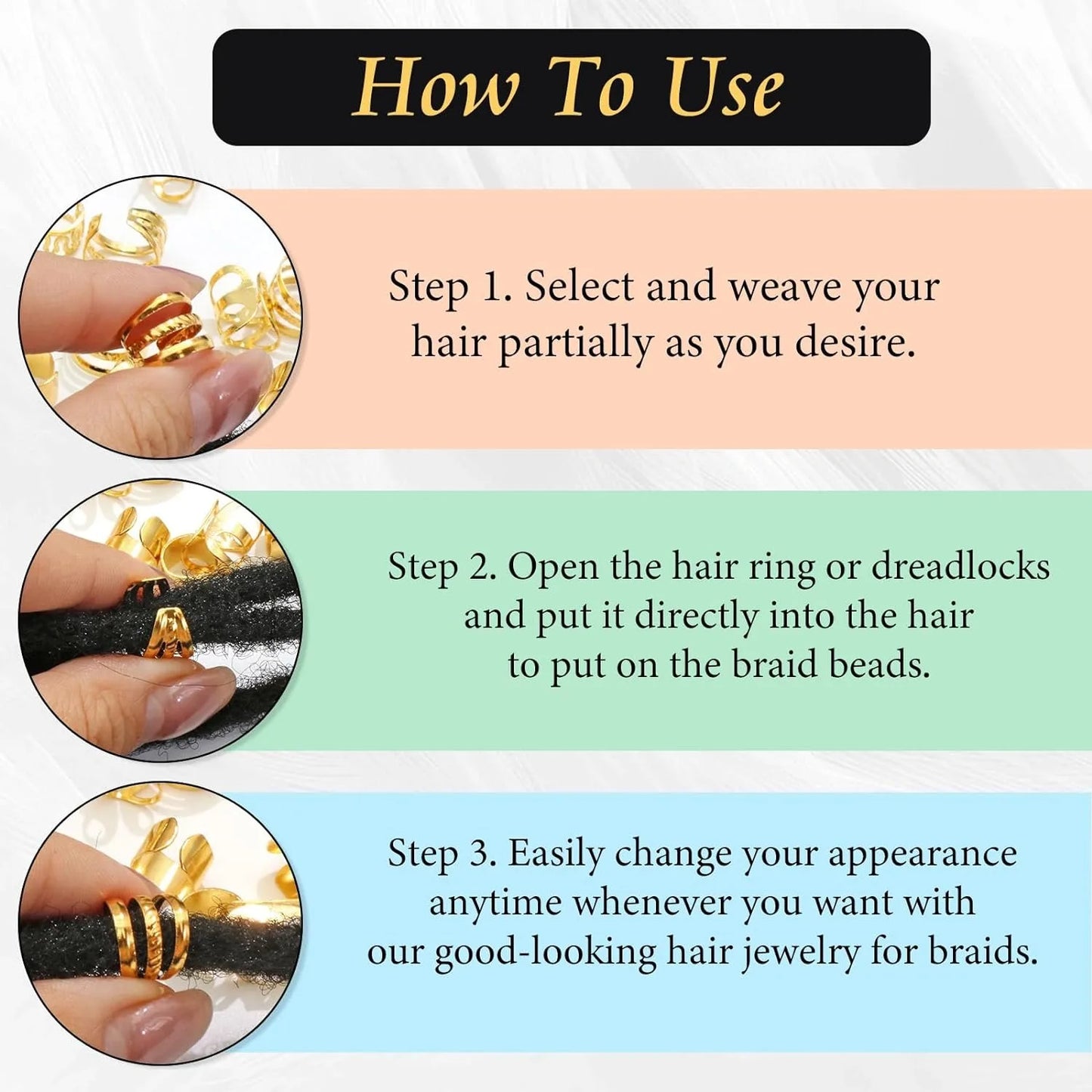 40PCS Gold and Silver Hair Cuffs Multi Style Rings Adjustable Hair Beads