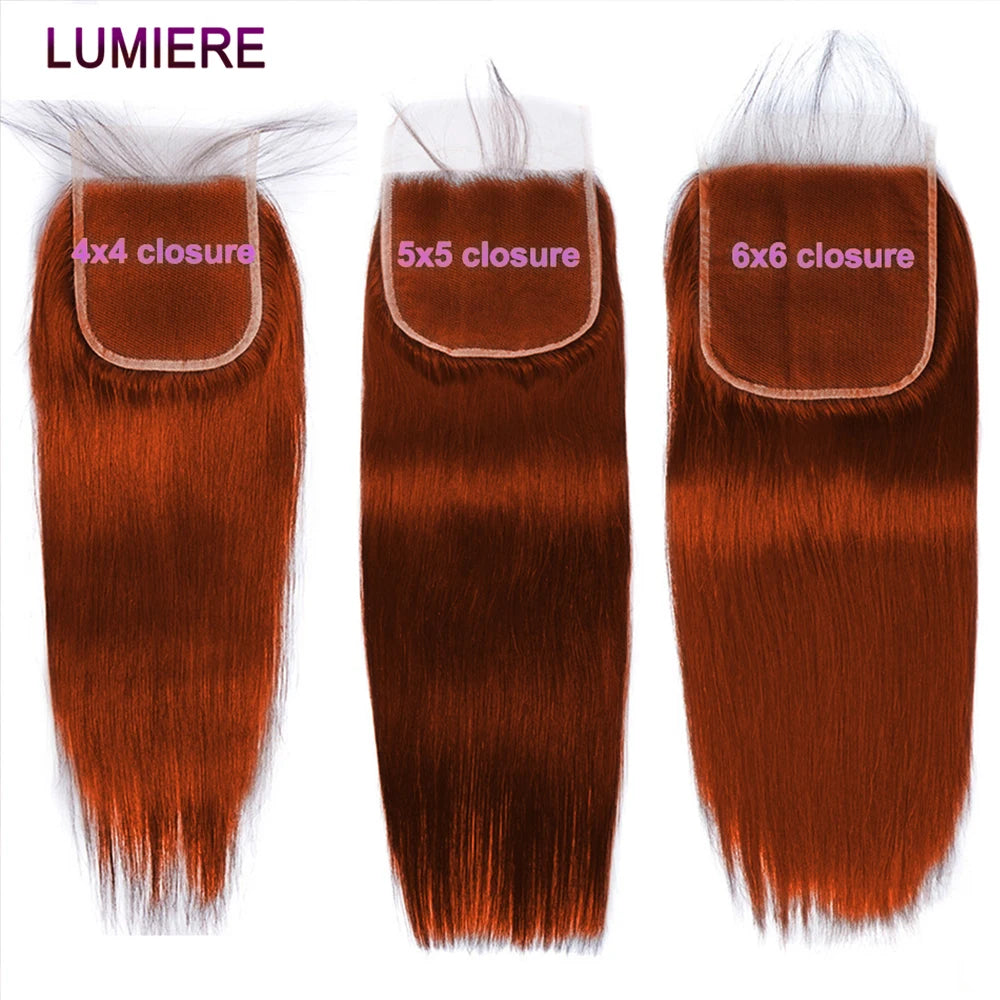 Ginger Orange Brazilian Bone Straight HD Transparent Lace Frontal or Closures 100% Human Hair