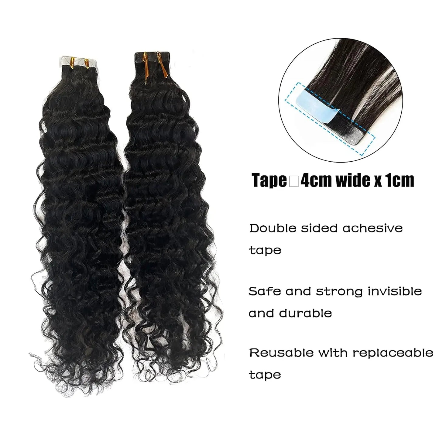 Brazilian Water Wave Skin Weft Human Hair Tape Ins