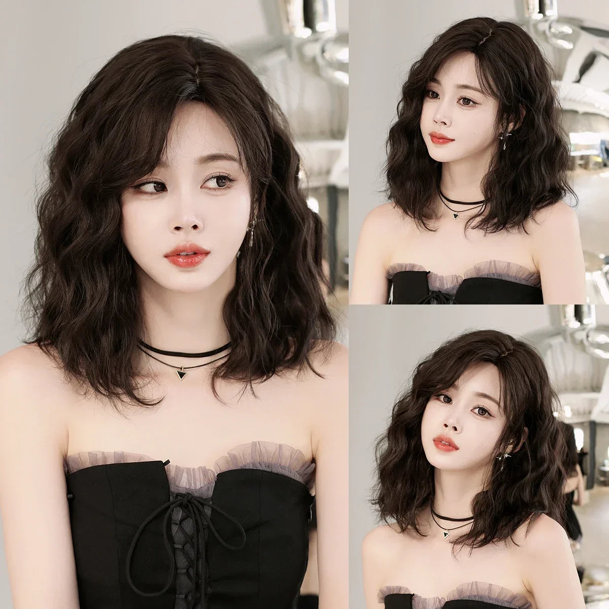 High Density Short Wavy Bob Synthetic Middle Part Wigs - Various Colors Available