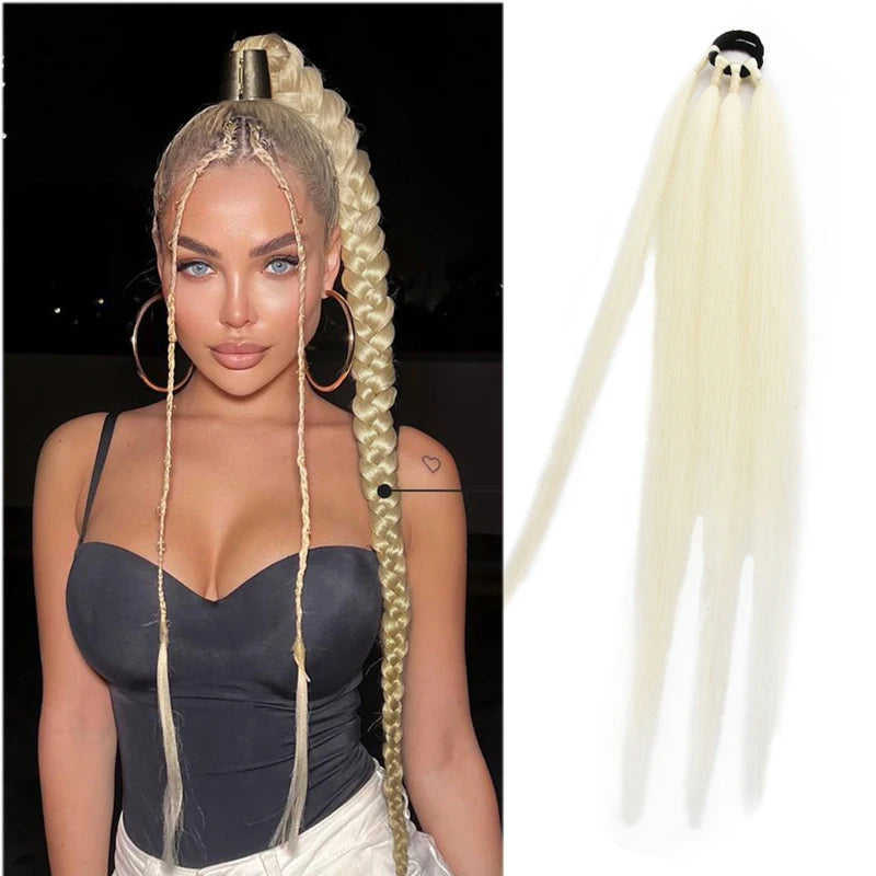 26/34inch Synthetic Long Straight Wrap Around Chignon Ponytail With Rubber Band