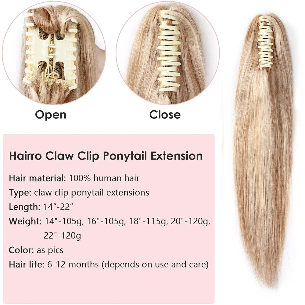 Straight Clip On 100% Human Hair Ponytails - Various Options Available