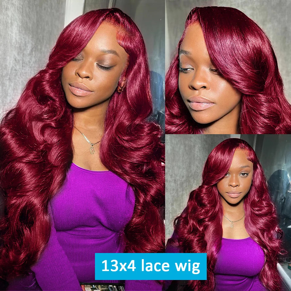 Burgundy Body Wave - HD Transparent Lace Front Human Hair Wig