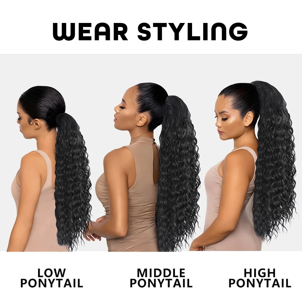 Deep Wave Curly Drawstring Brazilian Human Hair Clip In Ponytail