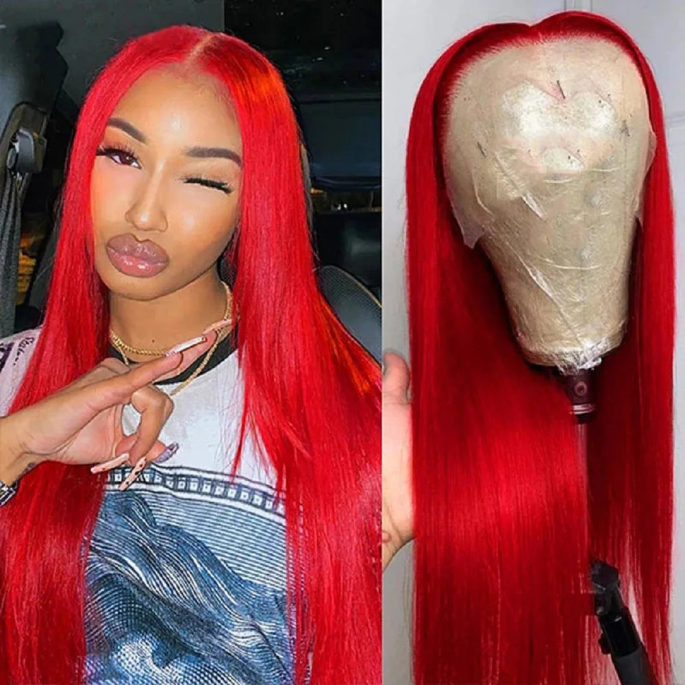 Hot Red Bone Brazilian Straight - Pre Plucked Lace Human Hair Wig