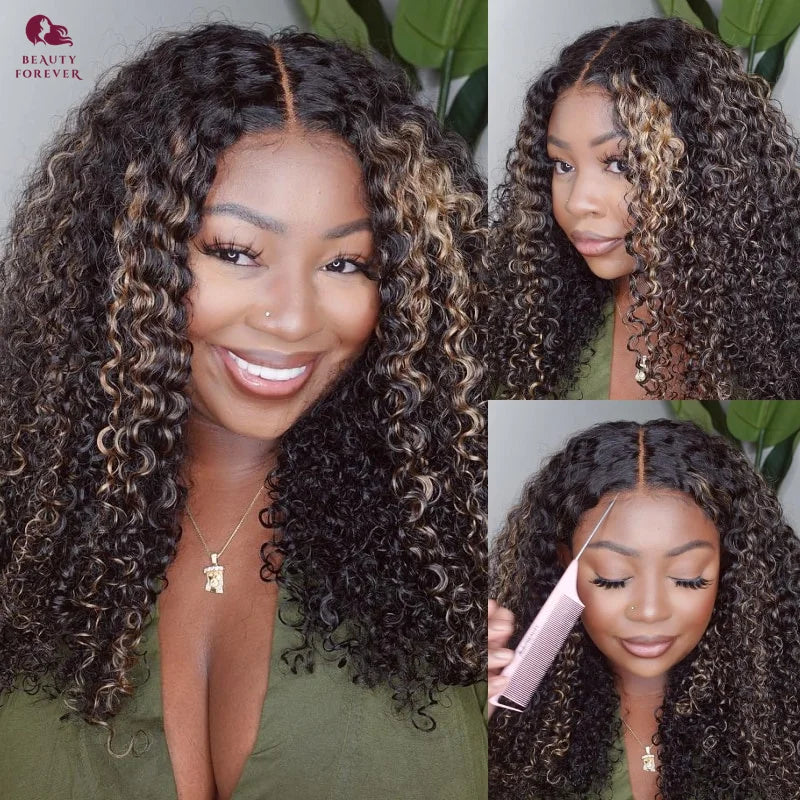 Bye Bye Knots Curly Lace Front Glueless Ready to Wear - Highlights Color Human Hair Wig
