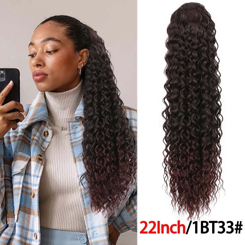 Long Synthetic Deep Wave Wrap Drawstring Ponytails - Various Options Available