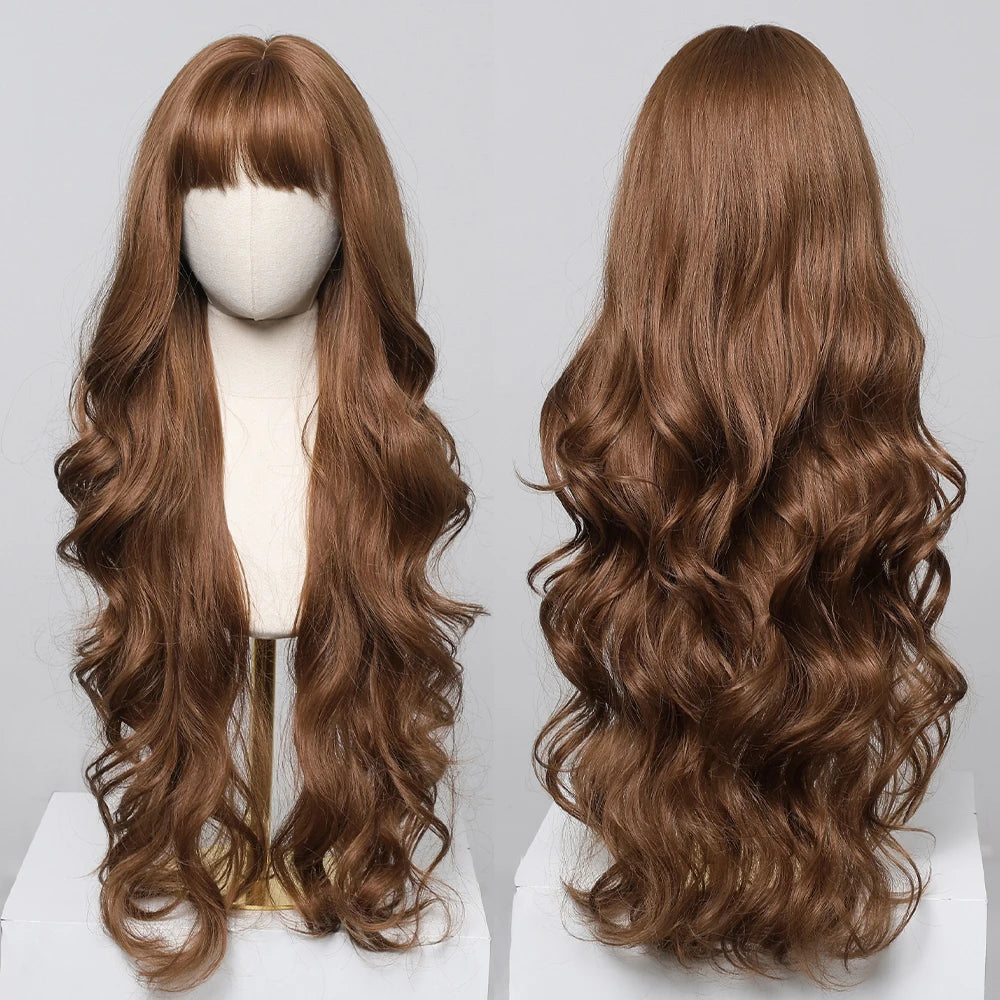 Long Wavy Synthetic Hair Wigs with Bangs - Various Colors Available