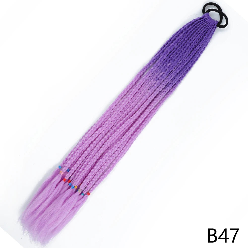 Synthetic Gradient Color Braided Ponytails With Elastic Band