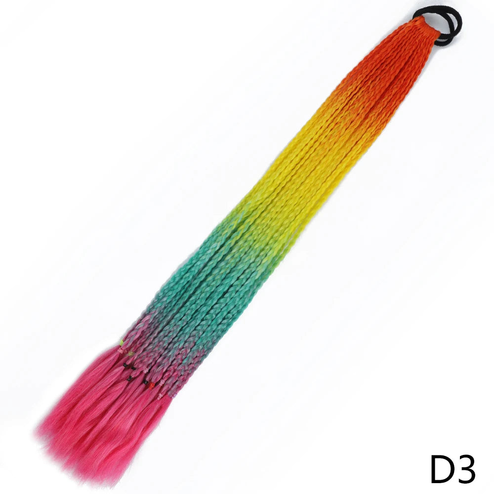 Synthetic Gradient Color Braided Ponytails With Elastic Band