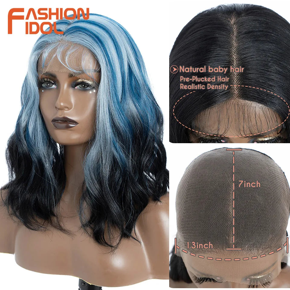 FASHION IDOL 12 Inch Bob Body Wave 13x7 HD Lace Front Synthetic Wigs - Various Colors Available