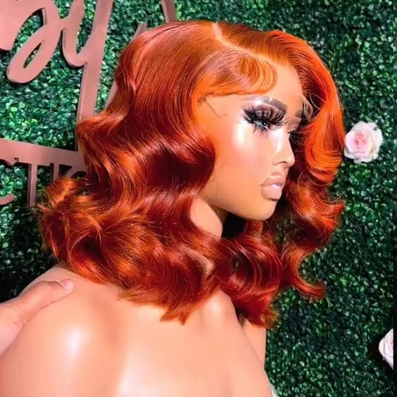 Short Bob Body Wave Ginger Orange - Human Hair, HDLace Glueless Wig