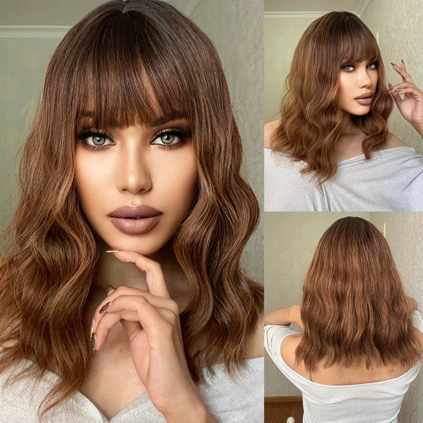 Long Curly Wavy Heat Resistant Synthetic Wigs With Bangs - Various Colors Available
