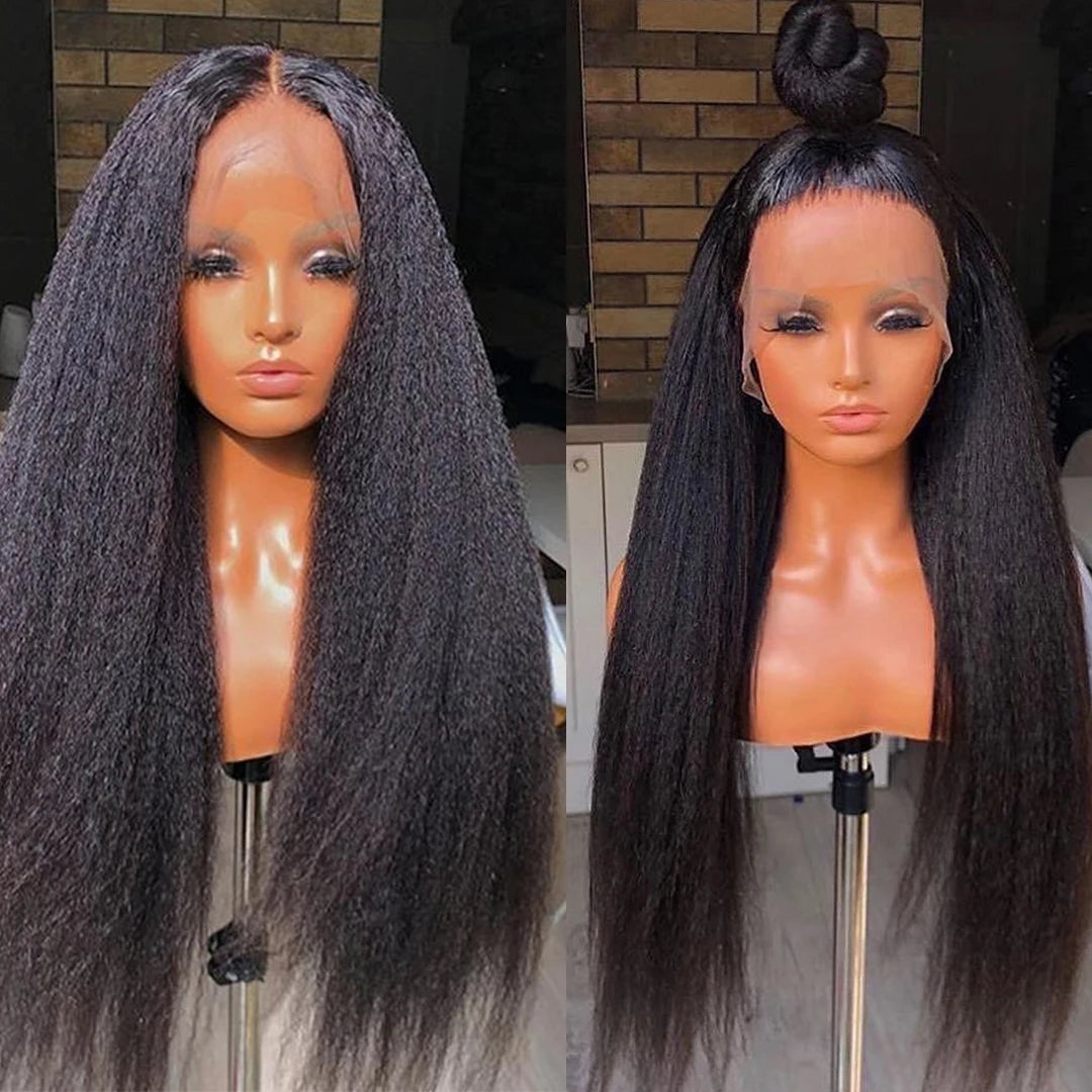 Kinky Yaki Straight Lace Front Human Hair Glueless Wig