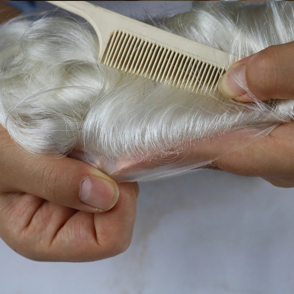 Natural Hairline Hair Replacement System (Toupee)  V-loop 0.06-0.08mm PU Base, Straight/Wavy - 1B Color Variations Available