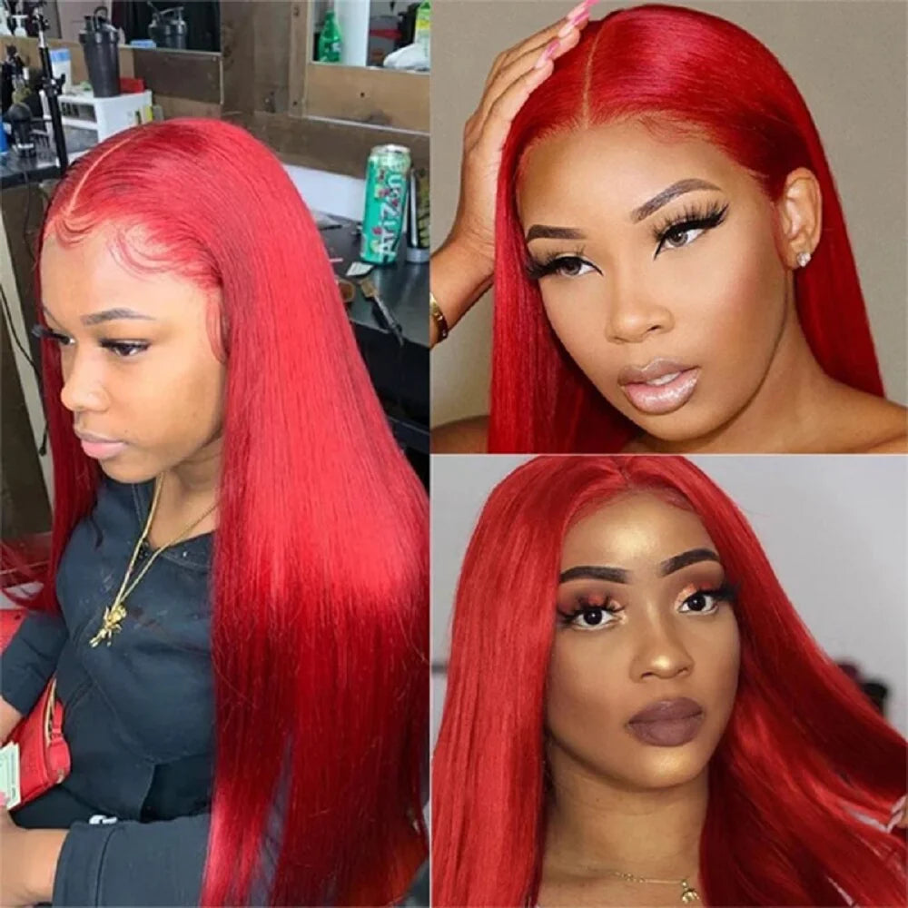 Hot Red Bone Brazilian Straight - Pre Plucked Lace Human Hair Wig