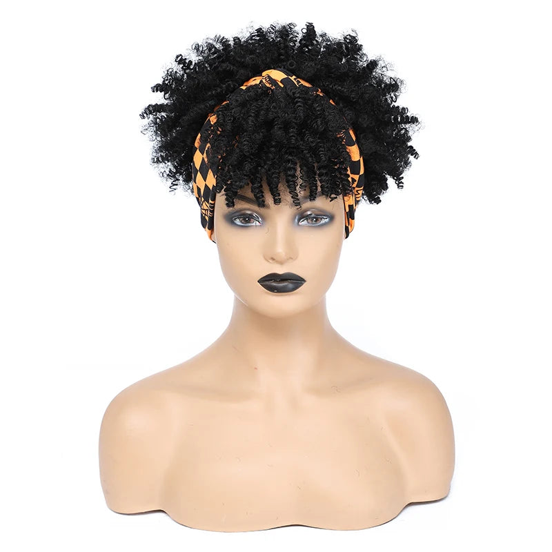 Synthetic Short Kinky Curly Headband Wigs - Various Colors Available