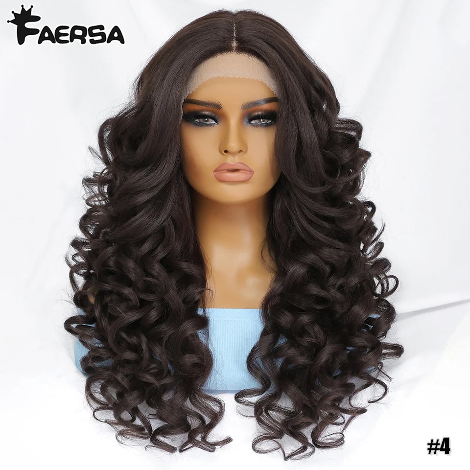 Black Brown Curly Synthetic Lace Front Wigs - Various Colors Available