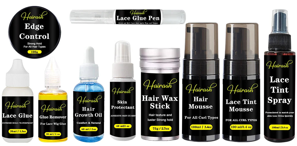 Wig Installation Kit Set includes : Melting Spray, Lace Tint Mousse, Wig Glue Waterproof  & Glue Remover