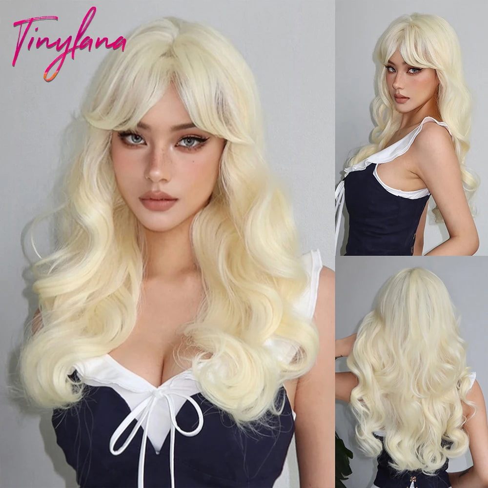 Long Curly Wavy Cosplay Synthetic Wigs With Bangs - Various Colors Available