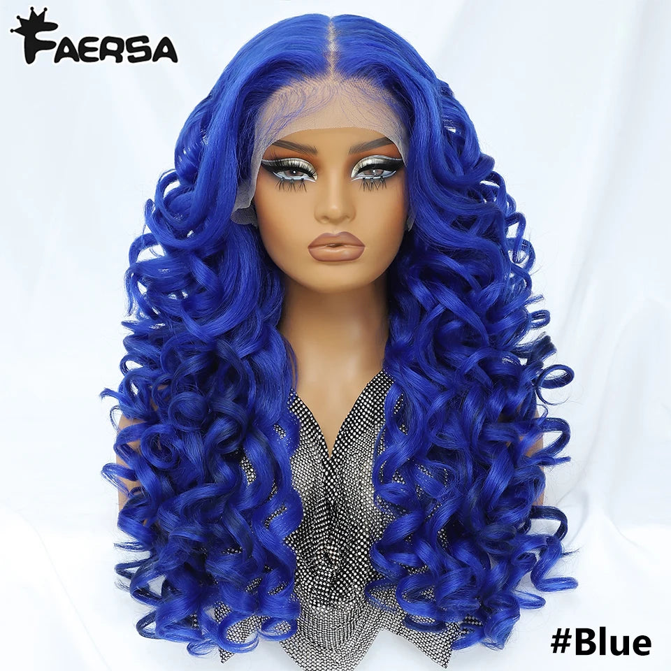 Curly Pre-Plucked Baby Hair Synthetic Lace Front Wigs - Various Colors Available