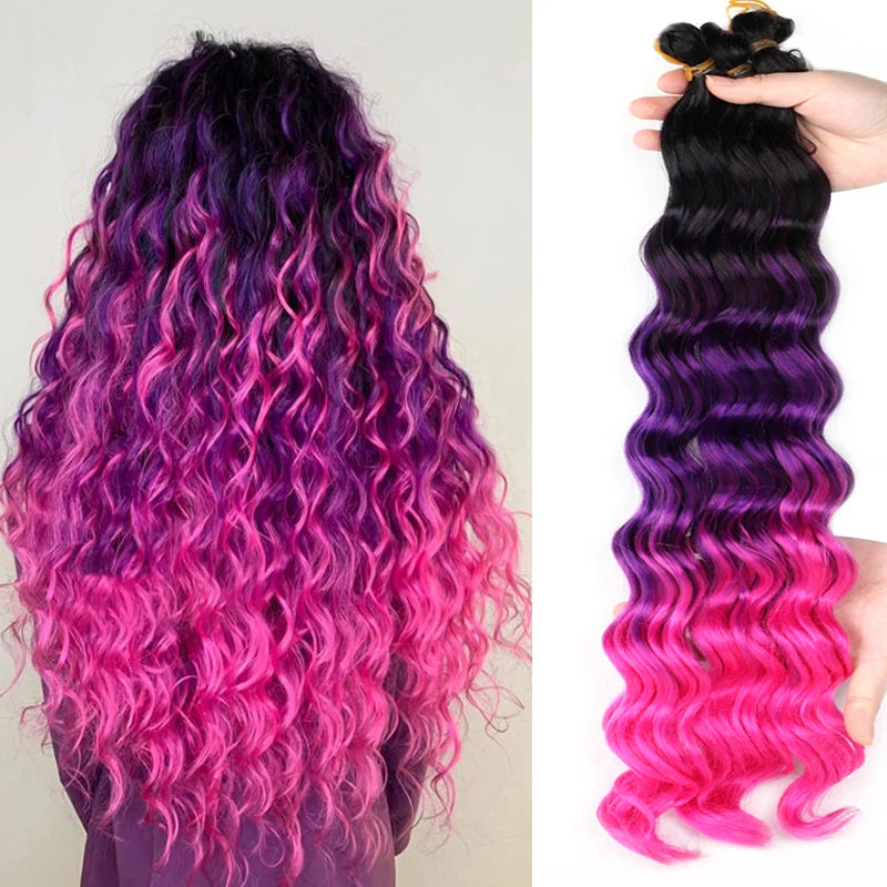 Ombre Deep Water Wave Bulk Crochet Synthetic Hair - Various Colors Available