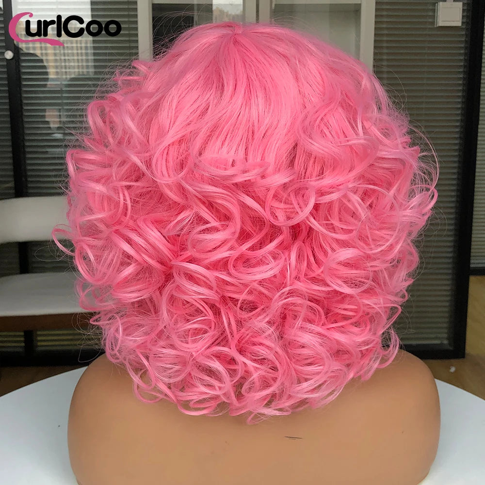 Big Bouncy Fluffy Curly Synthetic Wigs With Bangs - Various Colors Available