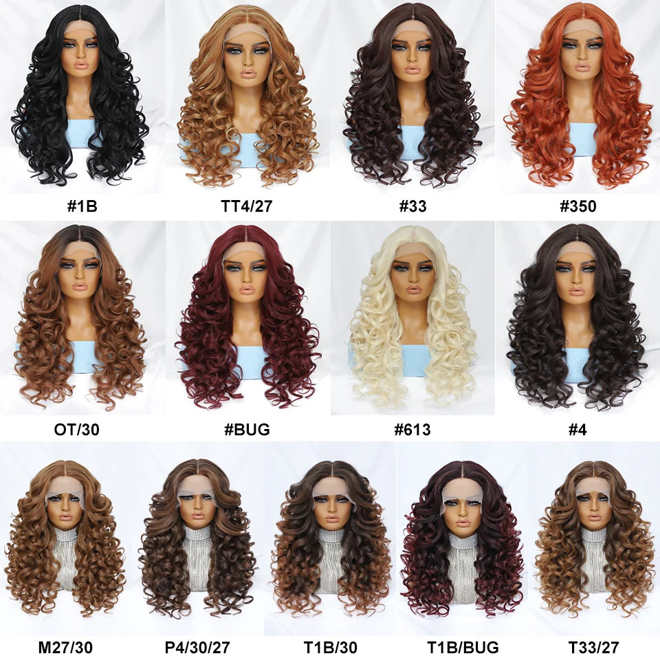 Black Brown Curly Synthetic Lace Front Wigs - Various Colors Available