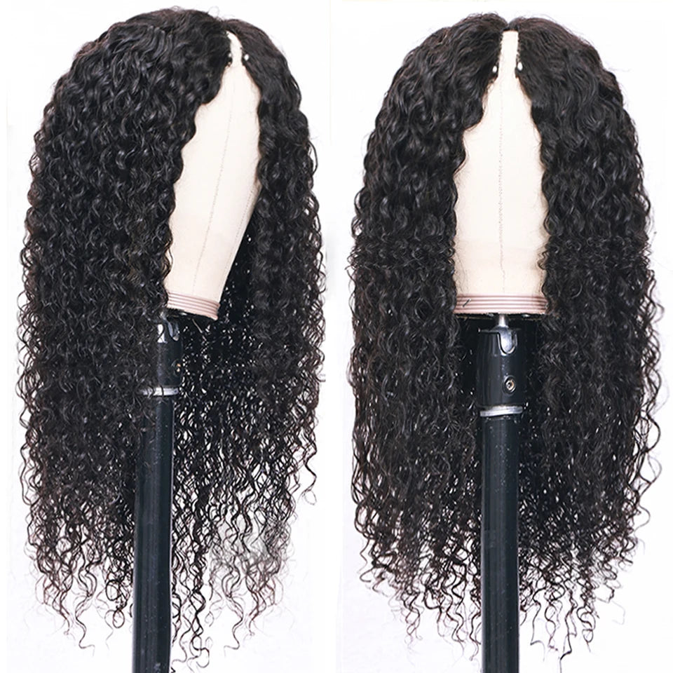 U & V Part Kinky Curly Human Hair Wigs