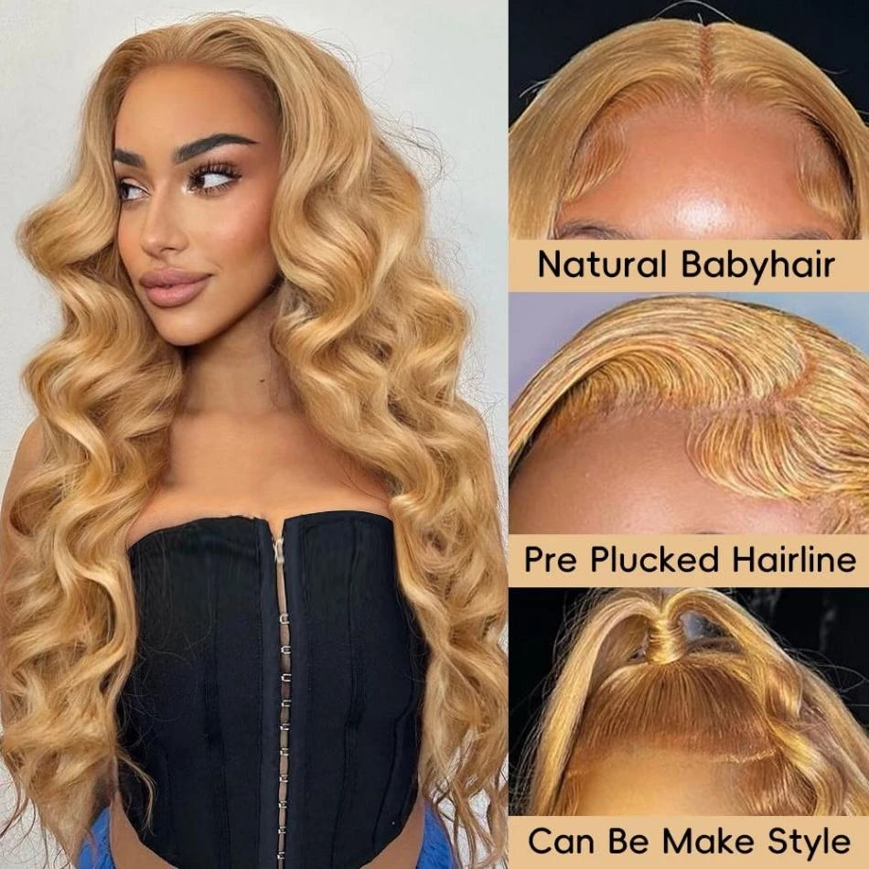 Honey Blonde Body Wave - Preplucked Lace Frontal Human Hair Wig