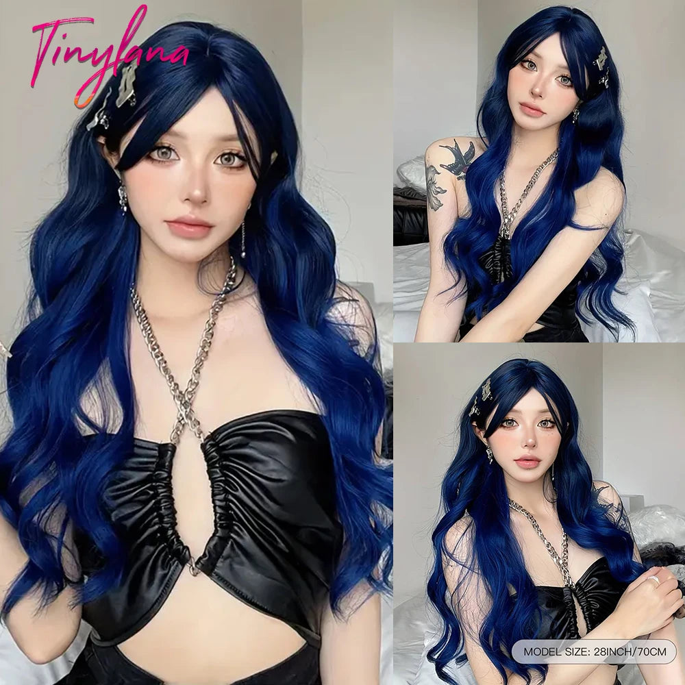 Long Curly Wavy Synthetic Wigs with Bangs