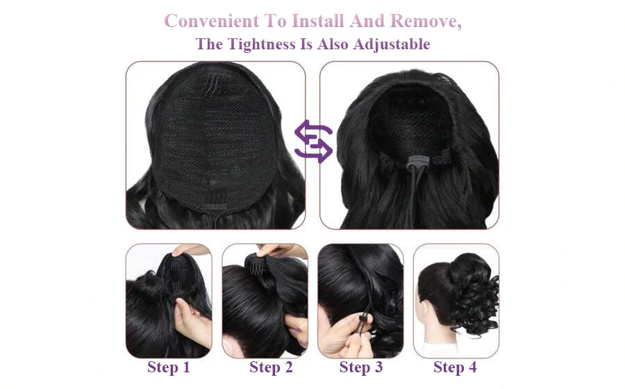 Straight Drawstring Ponytail #4 Medium Brown Color Brazilian Remy Human Hair