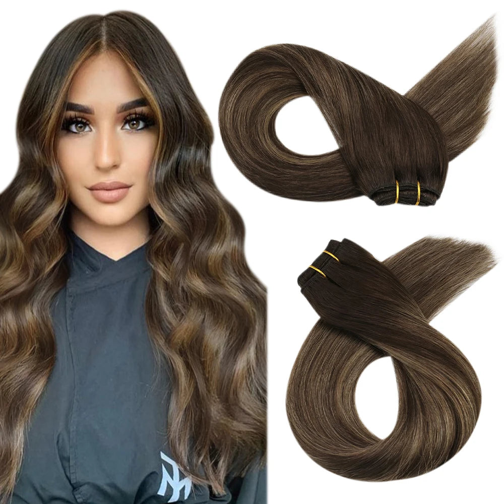 Straight Human Hair Bundles Weave Balayage Hair Pieces