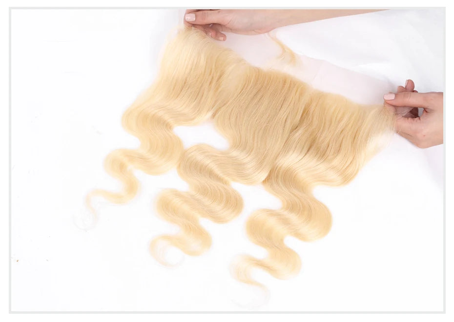 613 Blonde Body Wave HD Lace Frontal or Closure PrePlucked Brazilian Remy Human Hair - Various Options Available