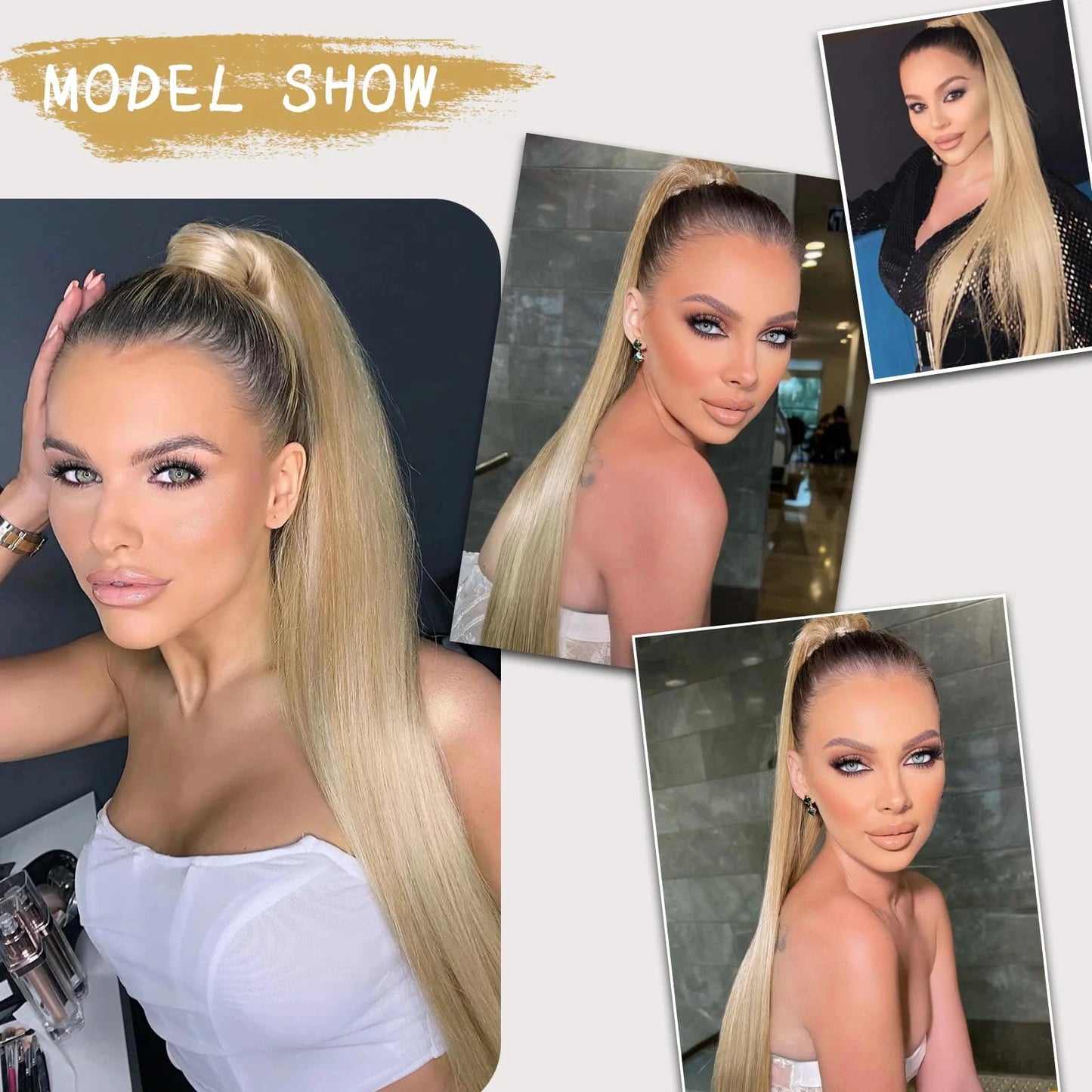 #613 Blonde Straight 100% Unprocessed Human Hair Drawstring Ponytail With Clip