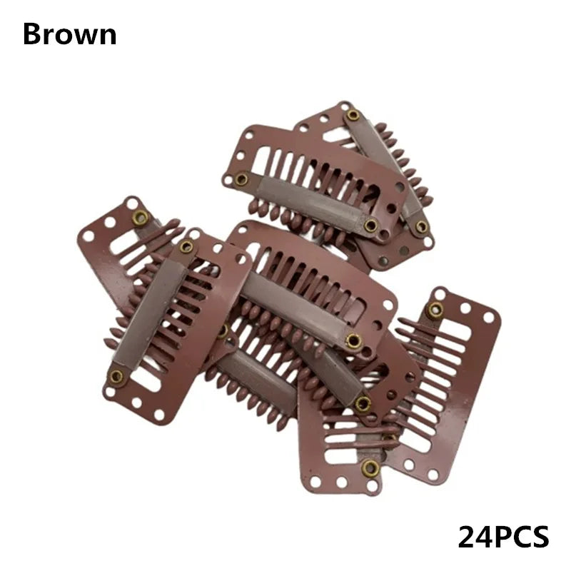 Small 24 Pcs 9-teeth Beige/Brown/Black Hair Clips for Extension Clip-Ins